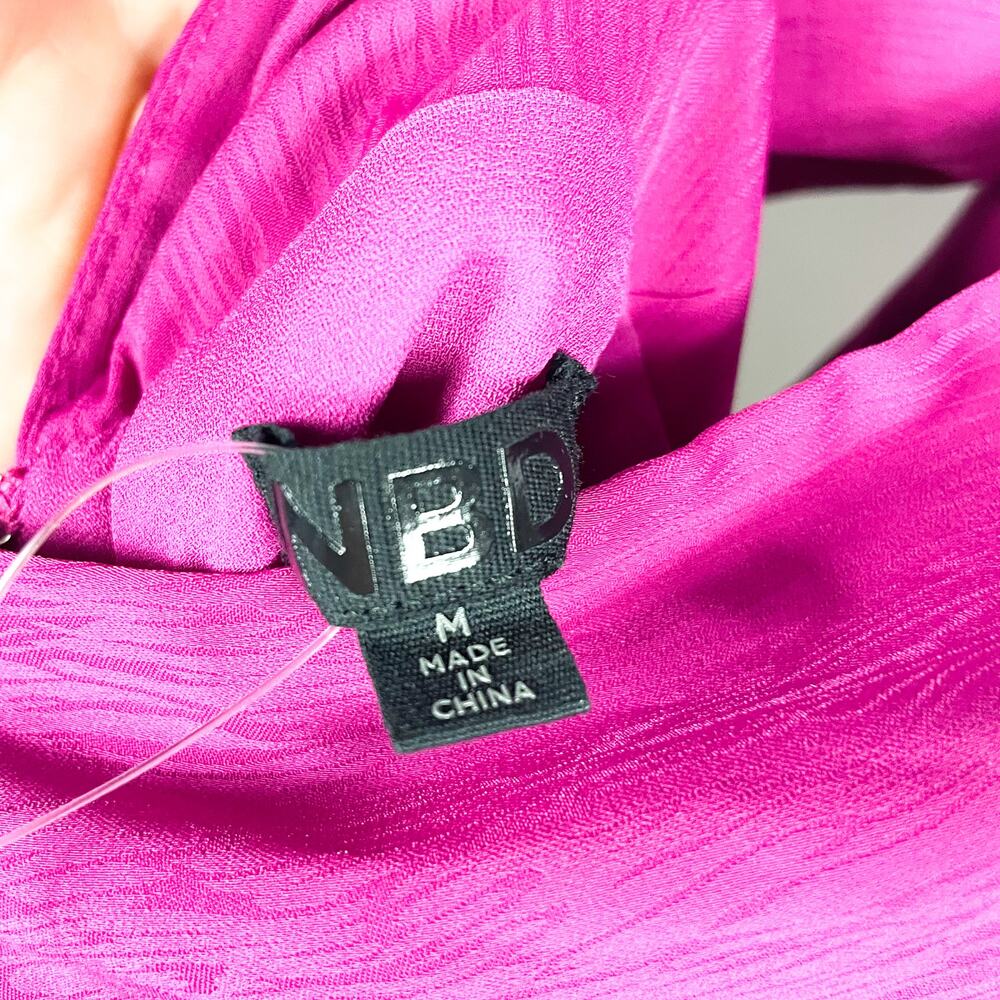 NBD Atlas Mini‎ Dress Pink Fuchsia Halter Keyhole Split Sleeveless Sash Sz M - Picture 10 of 11